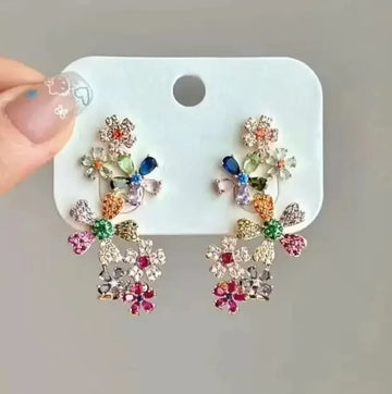 DAIIIBABYYY  -  CZ Crystal Round Long Big Dangle Waterdrop Flower Leaf Heart Stud Earrings Wedding Jewelry for Brides